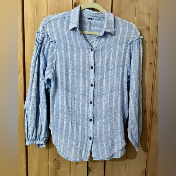 Free People Headed The Highlands Blue Stripe Button Down Shirt XS - Picture 2 of 4